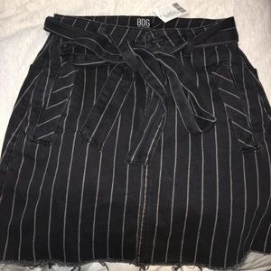 black and white denim skirt with ties